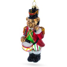 Teddy Bear Drummer Blown Glass Ornament