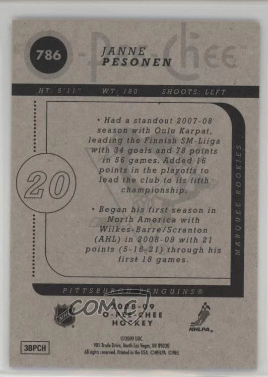 2008-09 O-Pee-Chee Marquee Rookies Janne Pesonen #786 Rookie RC - Image 2 of 2