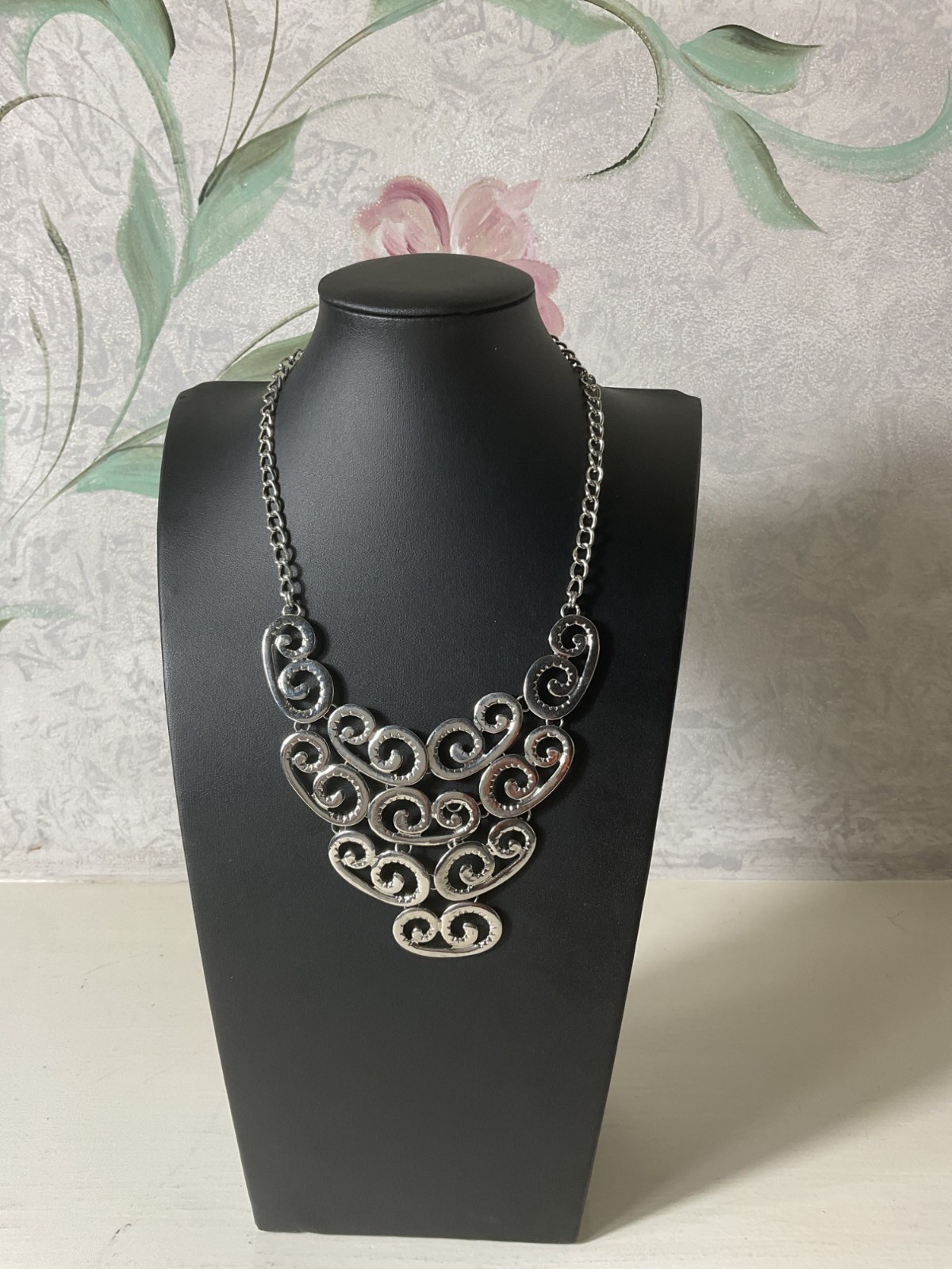 NY Silver Statement Necklace With Scroll Design - image 1