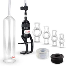 LeLuv Penis Pump EasyOp Zgrip with Black, Clear and 4 Constriction Rings
