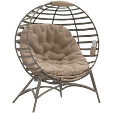 Outsunny Egg Chair w/ Cushion Steel Frame and Side Pocket, Sand