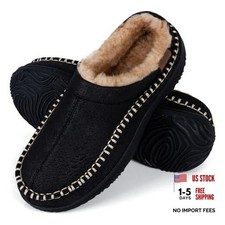 Men's Moccasin House Slippers - Memory Foam Indoor Outdoor Shoes Warm 9 Black