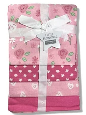 RECEIVING X4 - LITTLE BEGINNINGS GIRLS 253 - ROSE - BLANKETS COTTON 4 PACK BABY