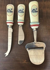 VTG Boston Warehouse Cow Dairy Stainless Steel 3Pc Cheese Board Knife Spread Set