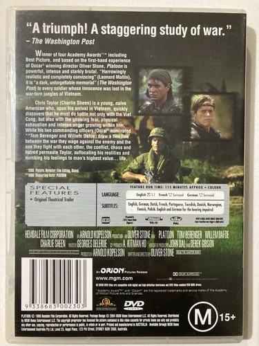 Platoon - DVD Region 4 - Charlie Sheen Willem Dafoe Tom Berenger - Free Postage - Picture 2 of 2