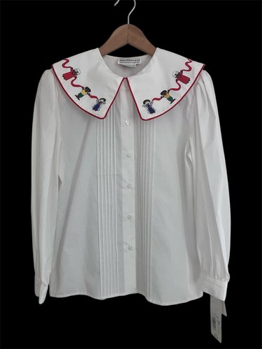 Vtg 90s Deadstock Westbound White Embroidered Button Up Shirt Peter Pan Collar 6 - 第 1/9 張圖片