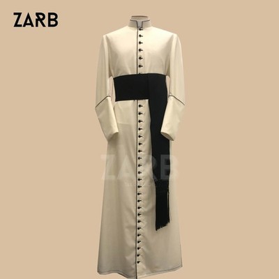 Cream Roman Cassock Black Trim | Clergy Robe Priest Vestment Custom Made - ZARB
