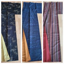 Luxurious Indigo Kimono 3P, Small Pattern Butterfly Stripes Washable Japan