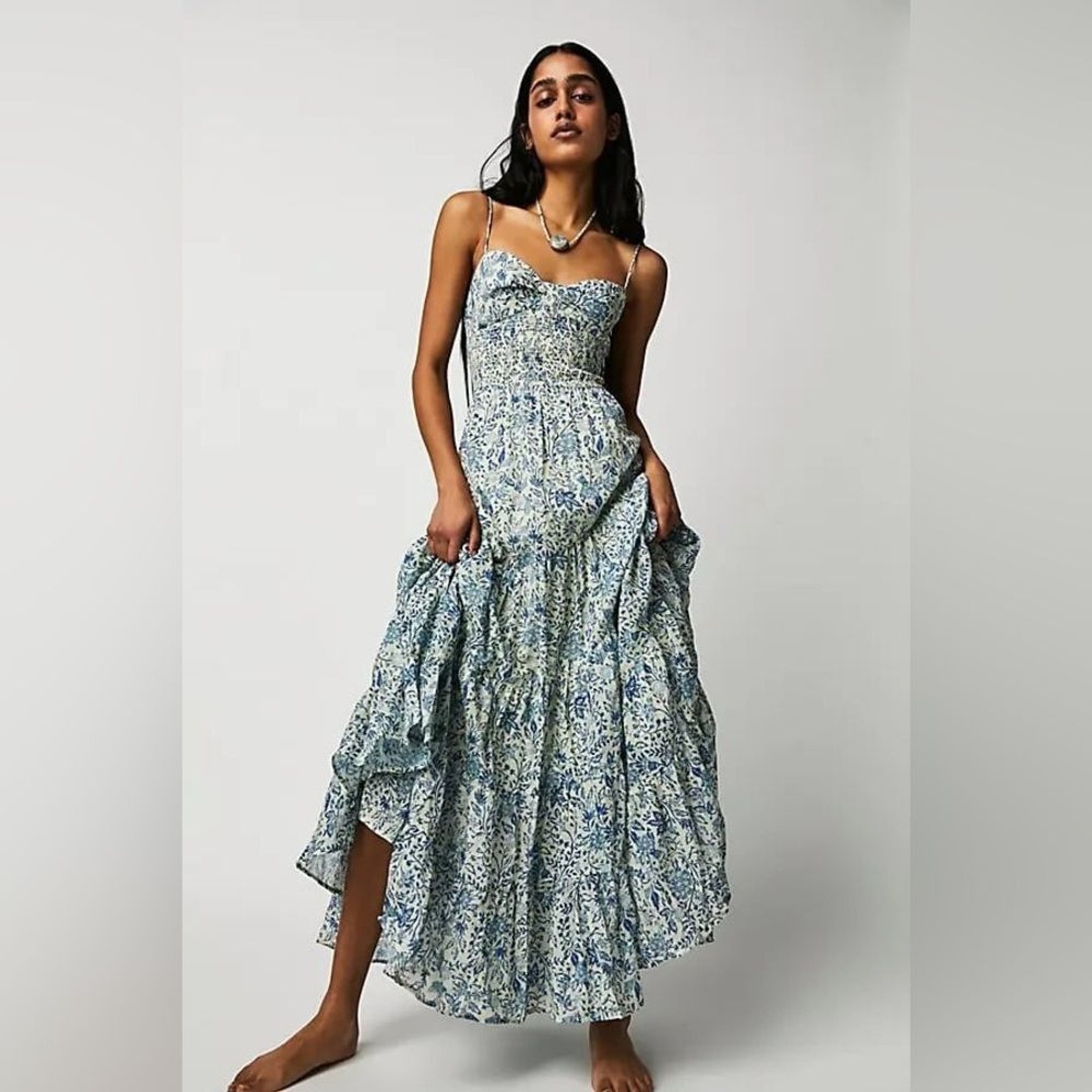 NWOT Free People Sundrenched Printed Maxi Dress in Blue - Size M