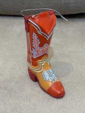 NEW, HOLIDAY TIME COWGIRL BOOT CHRISTMAS ORNAMENT, 5"