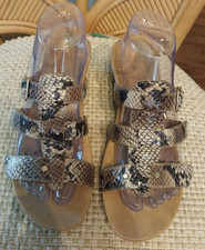 Vionic Orthotic Adjustable Triple Strap Slide Wedges - Radia Snake 8M