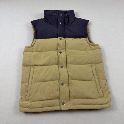 Patagonia Bivy Down Vest Mens XS Tan PURPLE Insulated Goose Down Outdoor Puffer