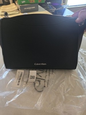 calvin klein Black leather with silver har crossbody with 23 in.adjustable strap