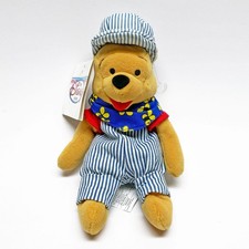 NWT Vintage 1990s Disney Store Choo Choo Pooh Train Conductor Beanbag Plush Toy