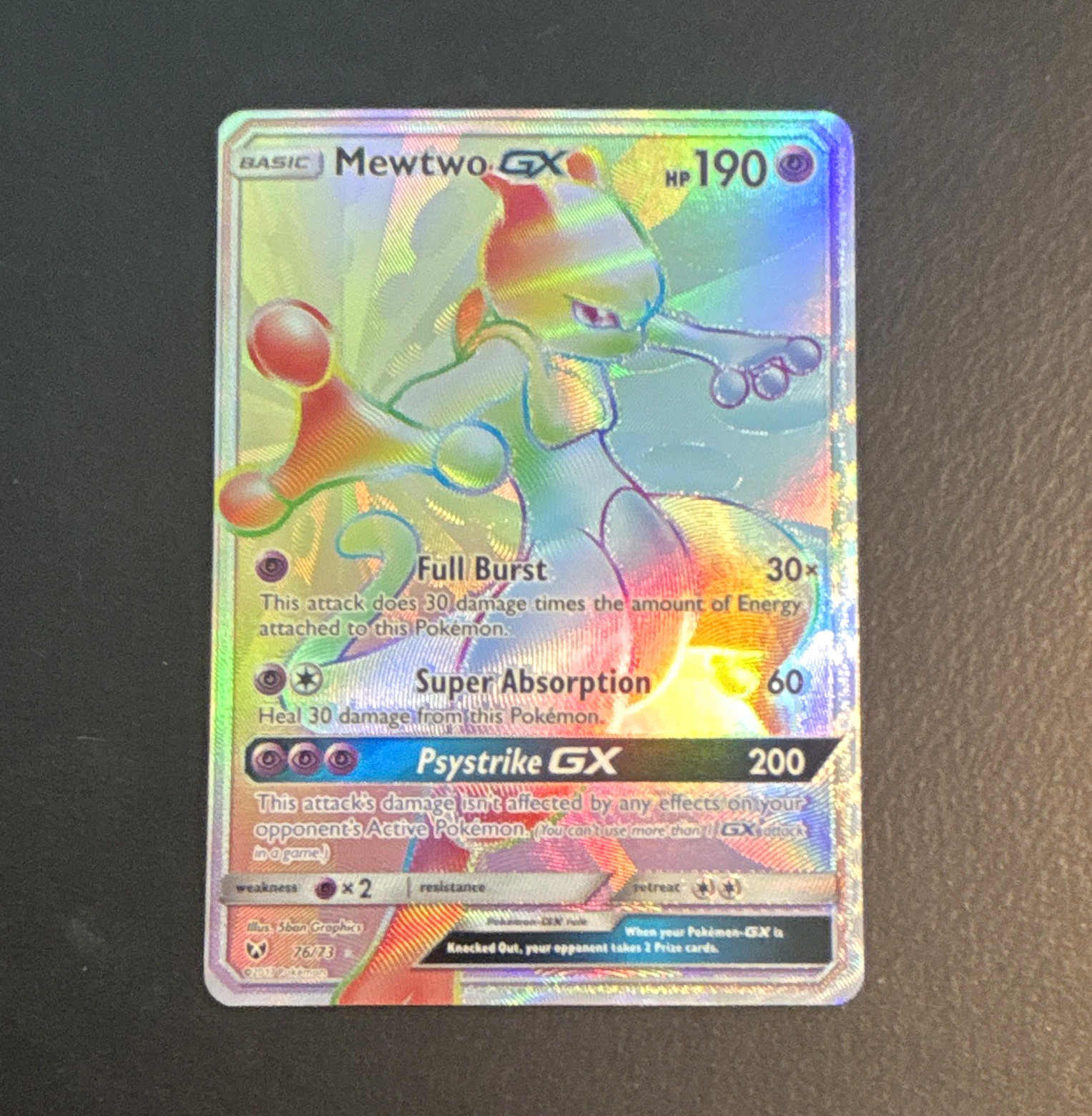 Pokémon Mewtwo GX 76/73 Shining Legends Rainbow Rare