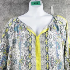 John Mark Shirt Womens XL Silk Paisley Boho Split Tie Neck Peasant Top Blouse