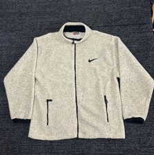 Vintage Nike Jacket Men L Beige Sherpa Fleece Full Zip Swoosh Made In USA 80s