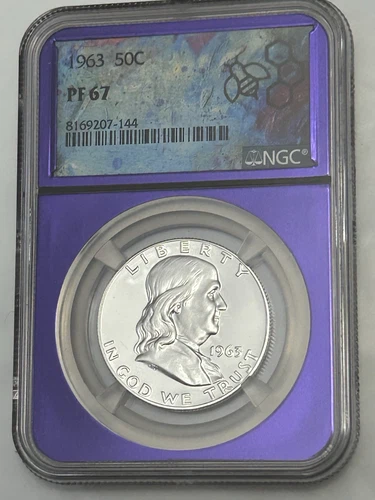 1963 NGC PF67 PROOF FRANKLIN HALF DOLLAR WHITE COINS 50c 90% SILVER WHITE LABEL