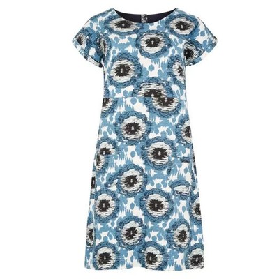 WEIRD FISH LADIES BLUE CIRCLE PRINT POCKET TUNIC DRESS SIZE 14 NEW (ref 231)