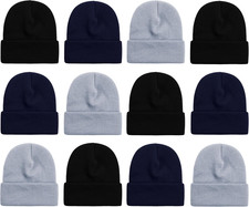 12 Pack Winter Beanie Hats for Men Women, Warm Cozy Knitted Cuffed Skull Cap, Wh