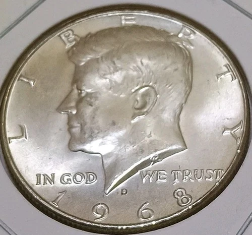 A 1968 D Kennedy Half Dollar 40% SILVER US Mint "Uncirculated"