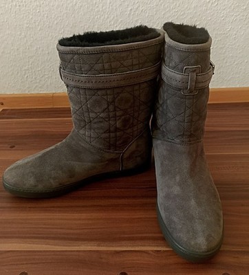 Original Christian Dior Cannage Snow Boots Shearling Leder in grau Ausverkauft!!