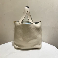 HERMES Picotin Cream Clemence Leather Tote Bag