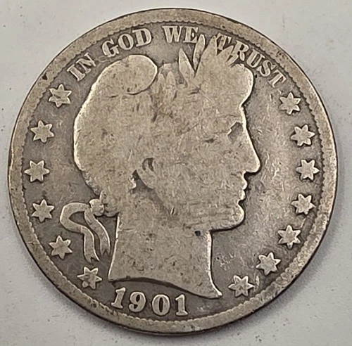 《SILVER》1901  (.3617 OZ SILVER) Barber Silver Half Dollar  《.3617 oz SILVER》