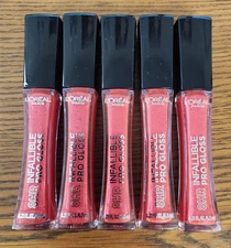 5PCS  NEW LOREAL PARIS INFALLIBLE 8 HOUR PRO GLOSS, 340 CHERRY FLASH, 0.21 EACH