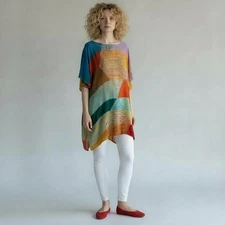 Johnny Was Tunic Top L Color Block Geometric Boho 32” Long