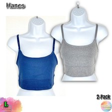 NWT Hanes Originals 2-Pack Longline Pullover Bralettes Navy Grey Size L, DHO104