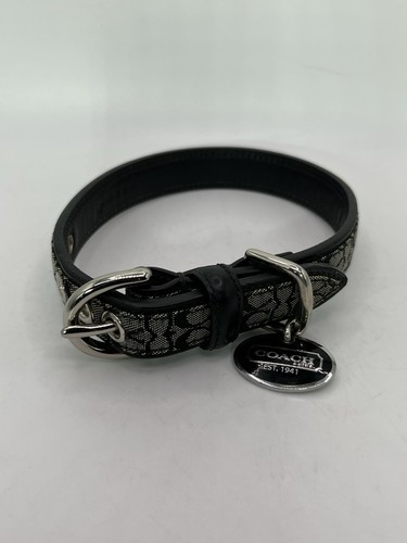 Authentic Retired COACH Black Leather Signature Black CC Print Dog Collar Small 