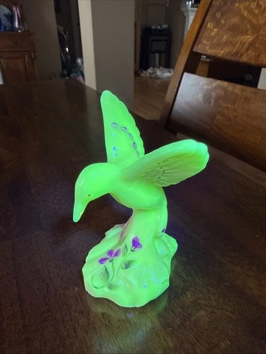 Fenton Burmese Pink Floral Painted Glass Hummingbird Signed D Johnson Glows