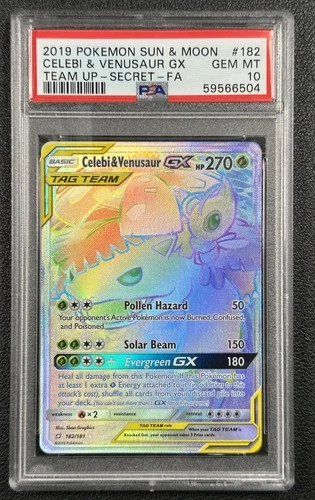 CELEBI & VENUSAUR PSA 10 2019 POKEMON SUN MOON TEAM UP #182/181 FULL ART FA 504