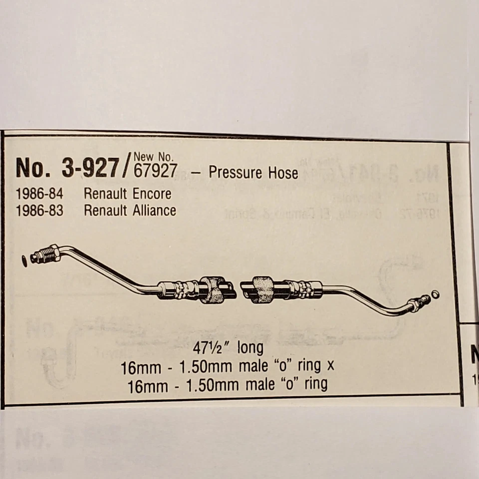 Fits 1986-1984 Renault Encore 1.4L Power Steering Pressure Line Hose Assem NOS - Image 2 of 2