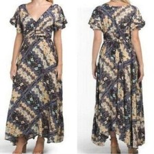 Abel The Label Anthropologie M Blue Floral Paisley Rayon Maxi Dress