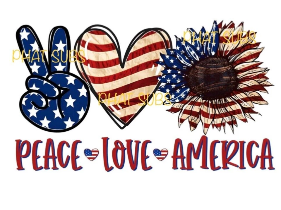 Sublimation Print Peace Love America Ready To Press Heat Transfer