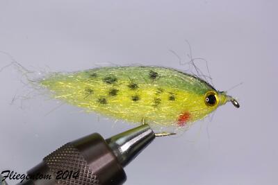 Fliegentom Streamer 3 Stück Fischchen gelbgrün - glänzend