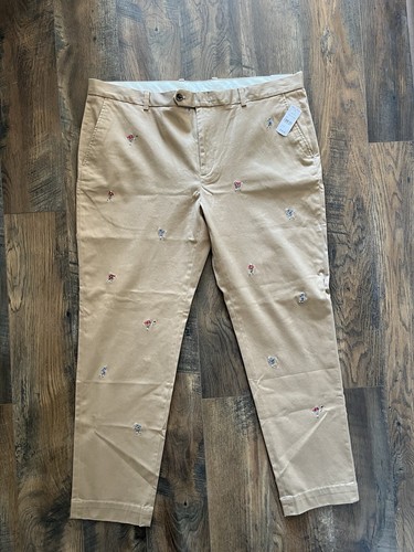 $148 Brooks Brothers Milano Chino Pants 42x32 - Khaki Football Embroidered