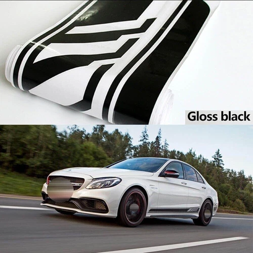 Sport Stripe Graphics Car Body Side Skirt Decal Sticker Glossy Black Vinyl