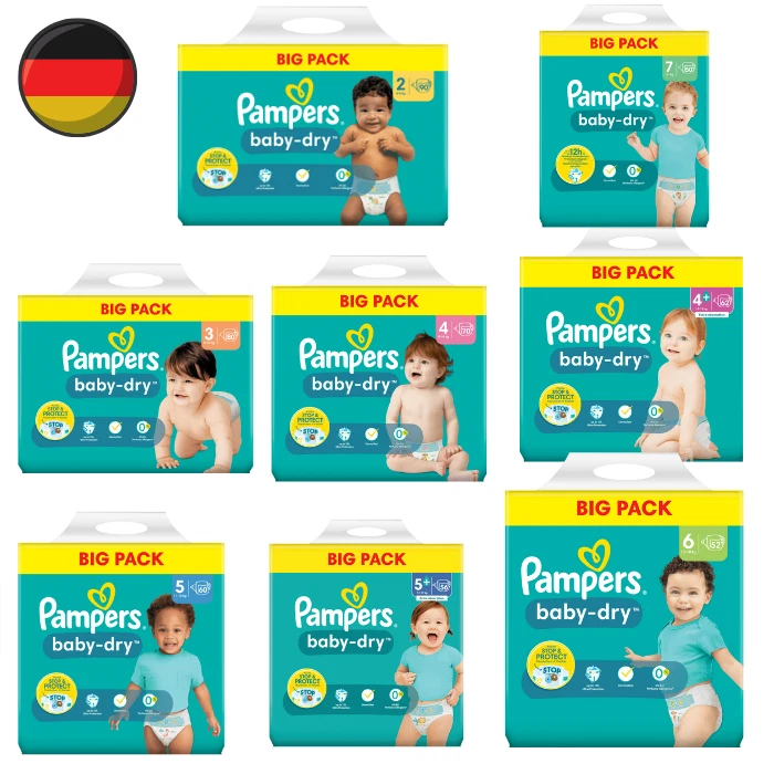 Pampers Windeln Baby Dry Größe 2,3,4,4+,5,5+,6,7 Mini (15+ kg), Big Pack