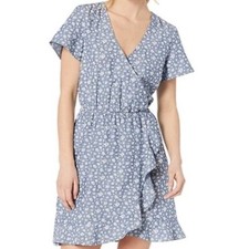 J.Crew Mercantile Blue Floral Flower Faux Wrap Ruffle Dress Midi Cotton Hi Low