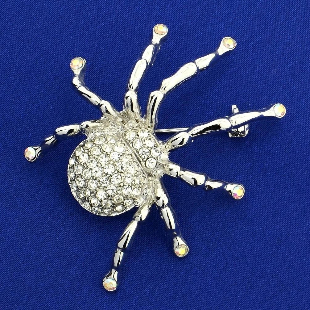 SPIDER PIN MADE WITH SWAROVSKI CRYSTAL INSECT AB CLEAR BROOCH JEWELRY GIFT