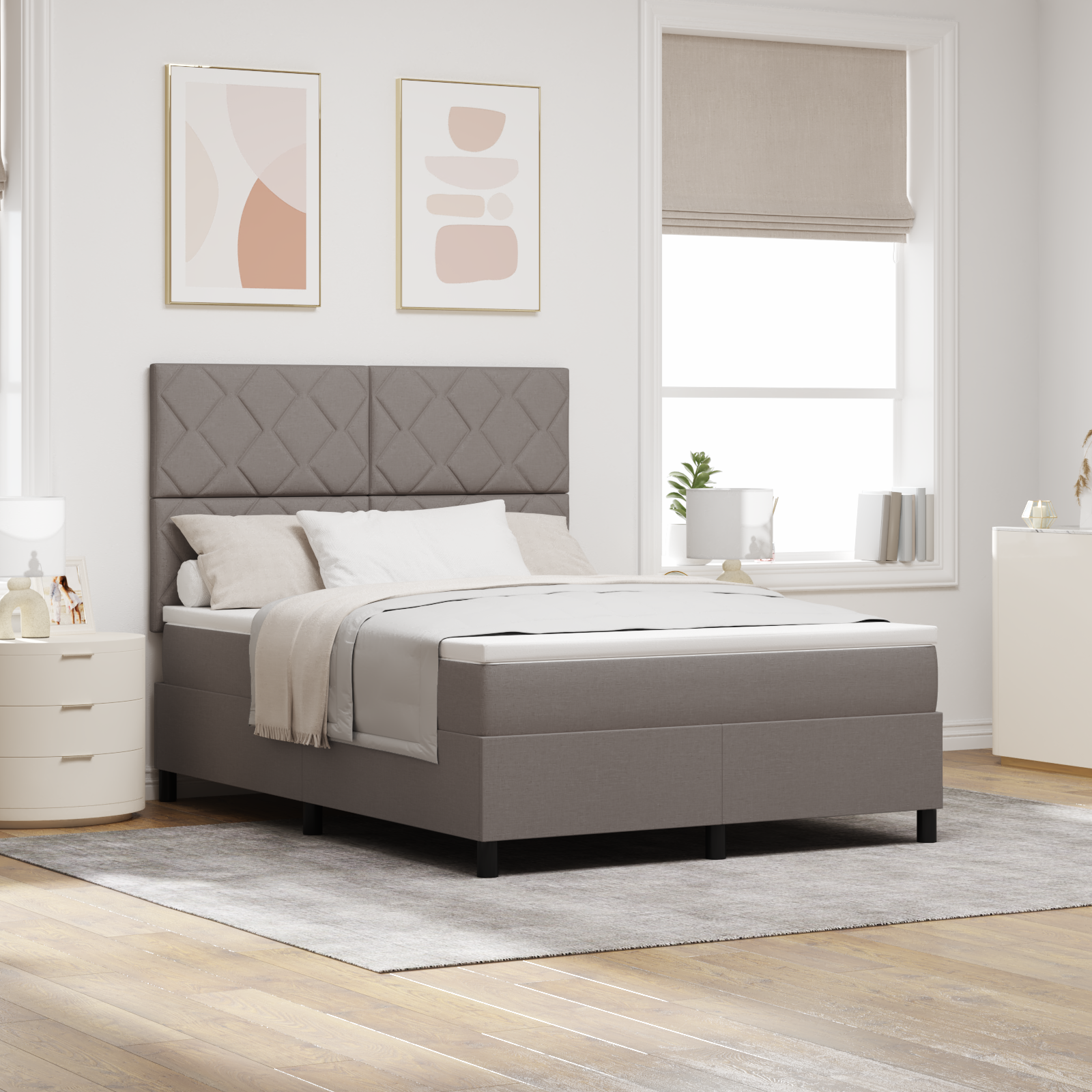 Letto Box Spring con Materasso Taupe 160x200 cm Tessuto 2104676