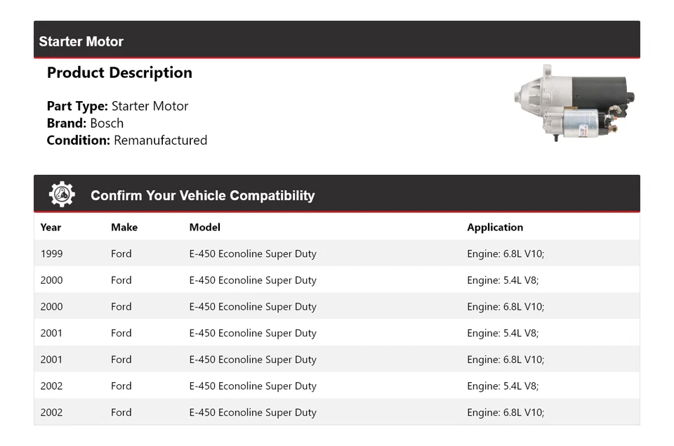 Стартер Bosch суперпрочный для Ford E-450 1999-2002 годов выпуска (восстановленный) - Изображение 2 из 4