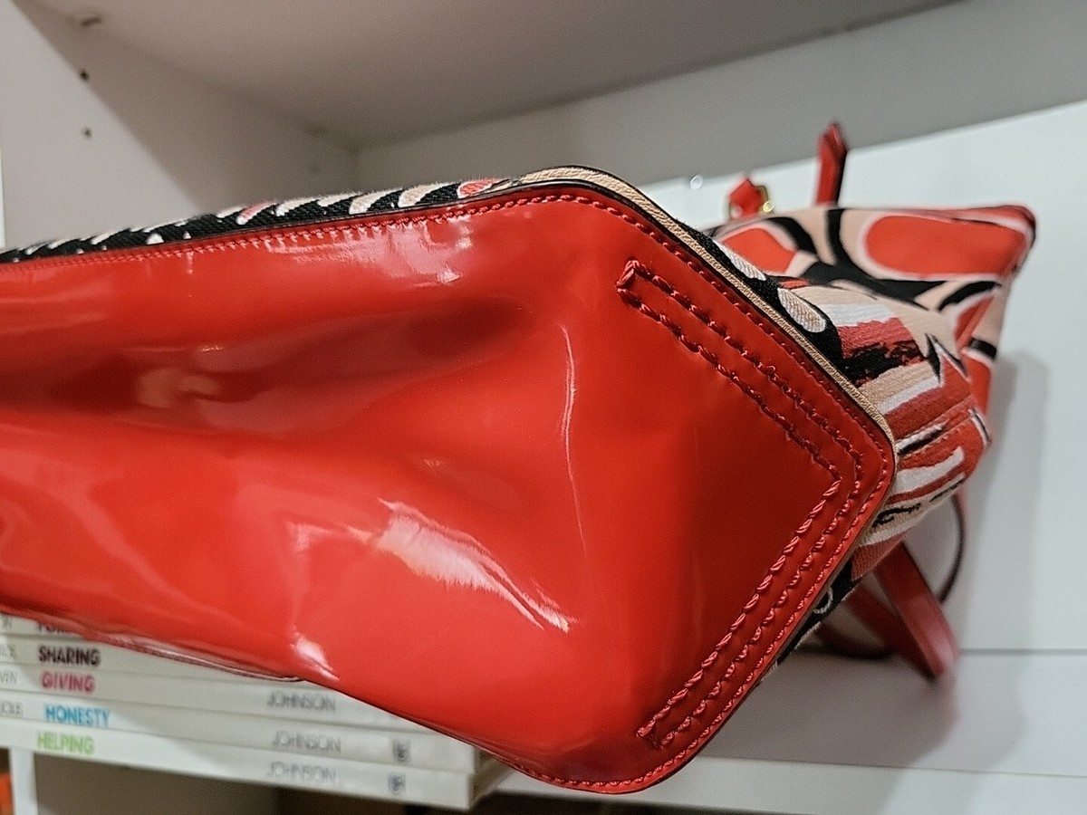 Coach Red Poppy Orange/Red/Black Floral Satchel/Tote Purse Bag | eBay