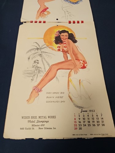 Vintage Pin Up Full Year Calendar by TN Thompson from 1952 NOT COMPLETE - Picture 5 of 12