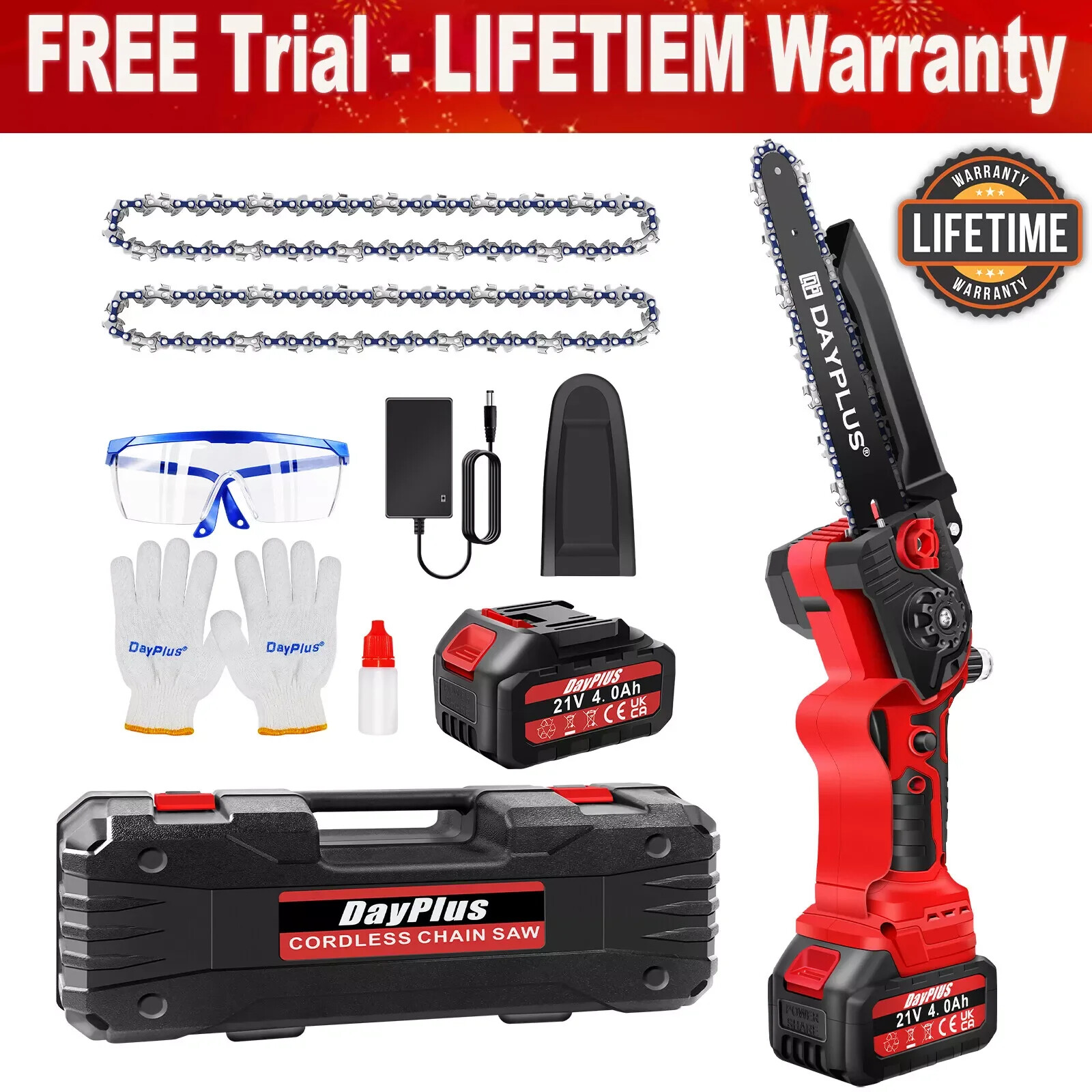 8in Brushless Cordless Chainsaw with 4.0Ah Battery - Lightweight One-Hand Pruning Tool