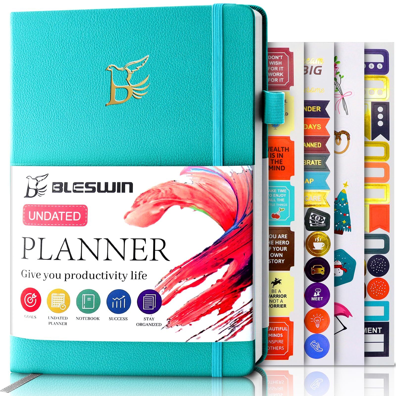 BLESWIN A5 Undated Planner Undated Weekly Monthly Planner 5.7”x8.5” Leather W...
