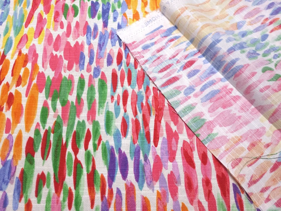 P Kaufmann MAKE IT RAIN FIESTA Pink Yellow Green Designer Drapery Uph Fabric - Image 2 of 4